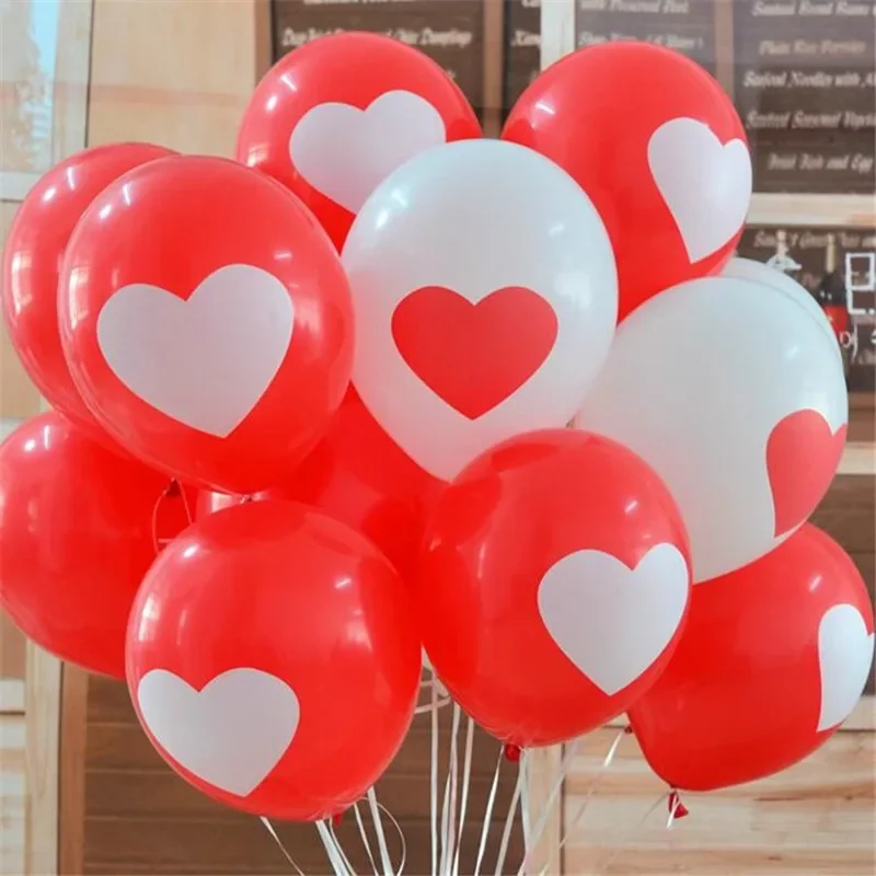 50Pcs 12inch Red White Love Heart Latex Balloons for Valentine's Day Wedding Party Decoration Birthday Anniversary Globos Balls