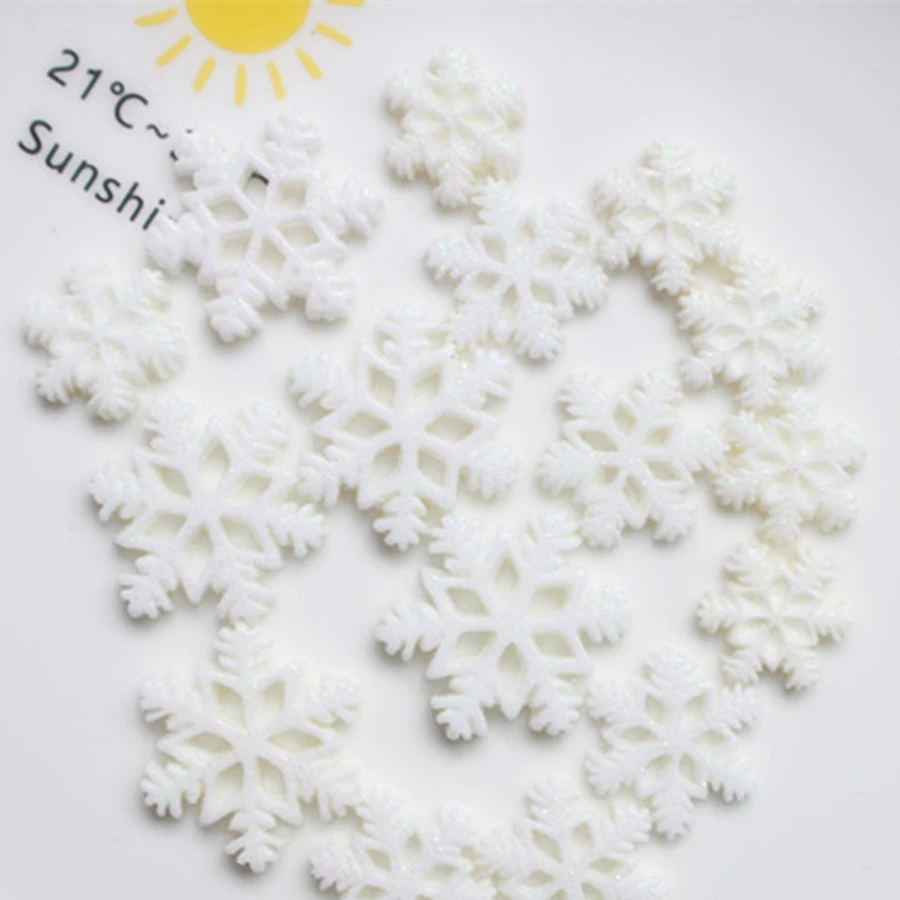 100pcs/lot Christmas Glitter Snowflake Resin Patches For DIY Fridge Magnet Phone Hair Accessories