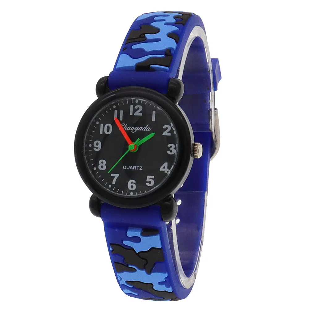 2024 neue Stil Mode Kinder Kind Jungen Mädchen Silikon Camouflage Digital Quarz Armbanduhr Studenten Lernen Zeit Uhr