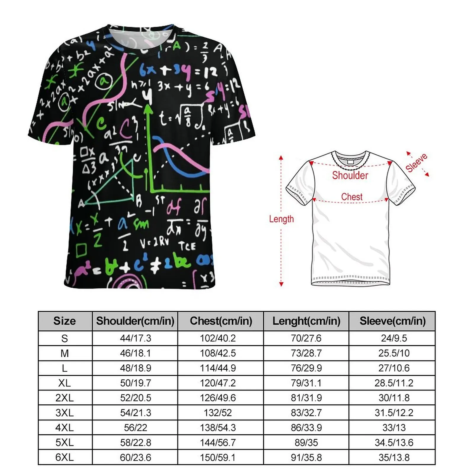 Summer T-Shirt Colorful Math Equation Print T-Shirts  Street Style Harajuku Tees For Mens Short Sleeve Design Plus Size Tops