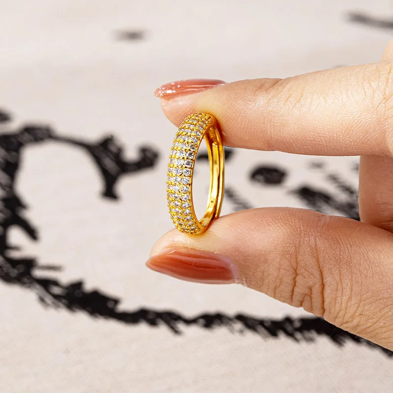 

24K Gold Light Luxury Diamond-Inlaid Starry Open Index Ring Women AU999 - 24K crafted, sparkling diamonds, adjustable open