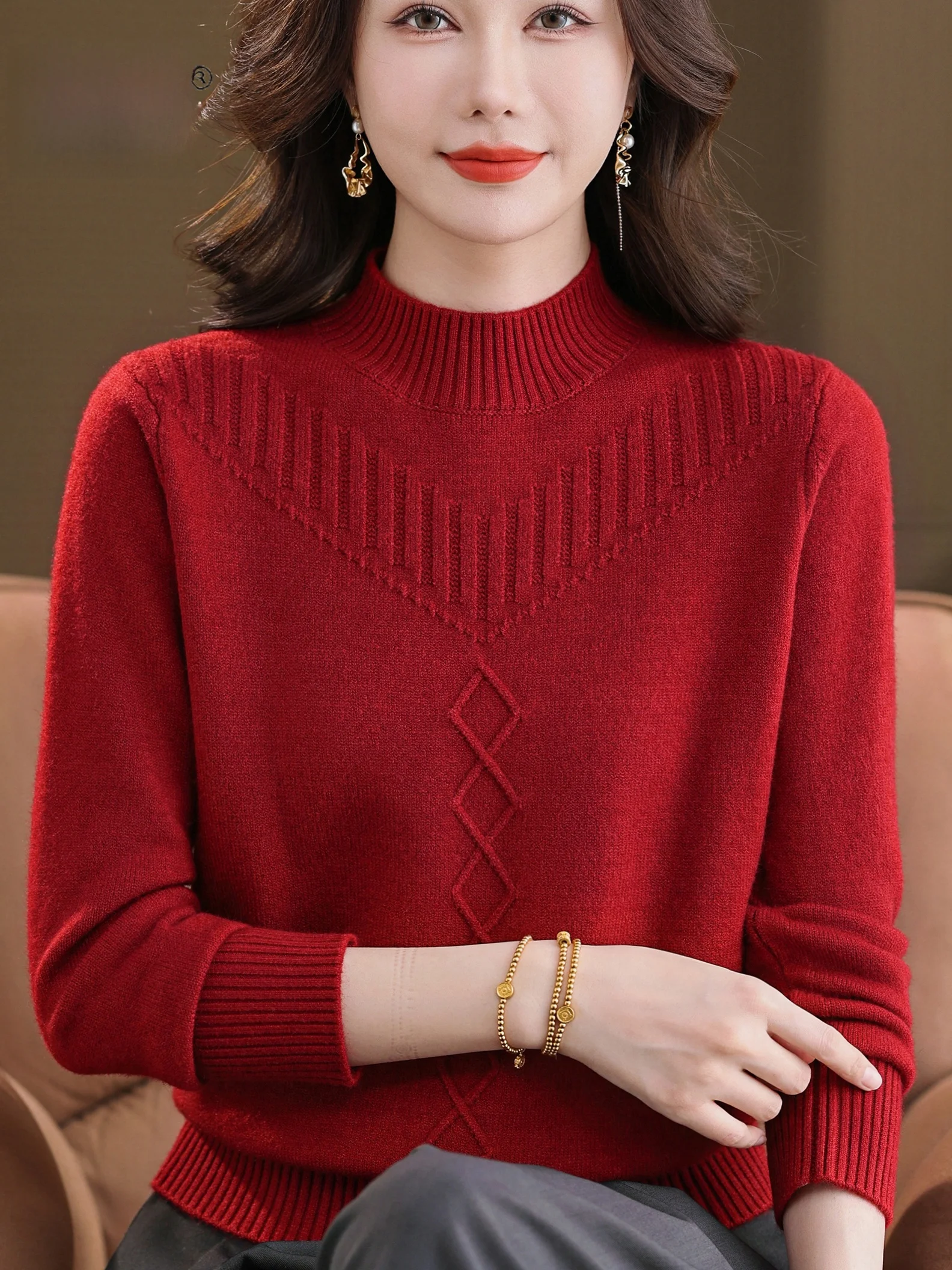 

Теплый вязаный свитер High Ne, женская внутренняя одежда, модный топ, одежда для мамы, осень-зима, Thiened Regular Sve