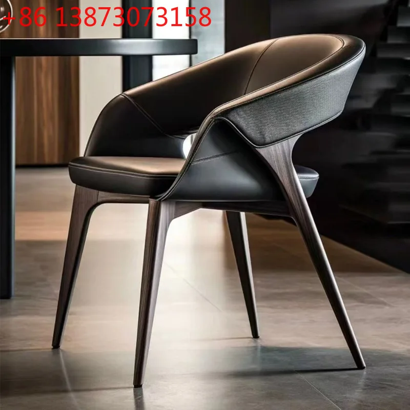 Solid wood dining chair household Italian minimalist leather high-end new Chinese stool backrest study tea chair