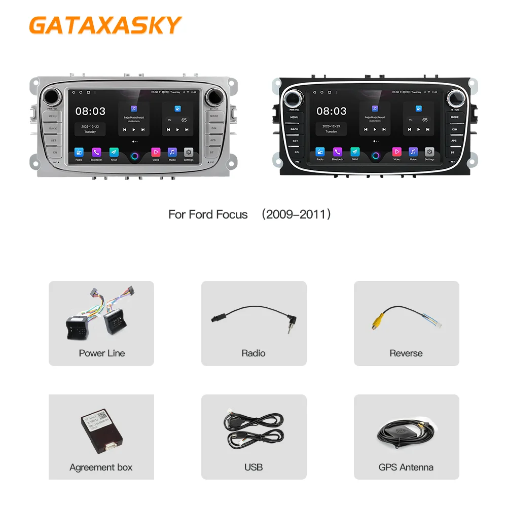 GATAXASKY 7\'\' For Ford Focus 2 S-Max 2009-2011 Car Android Auto Radio Multimedia Carplay Player WIFI Gps Navigation