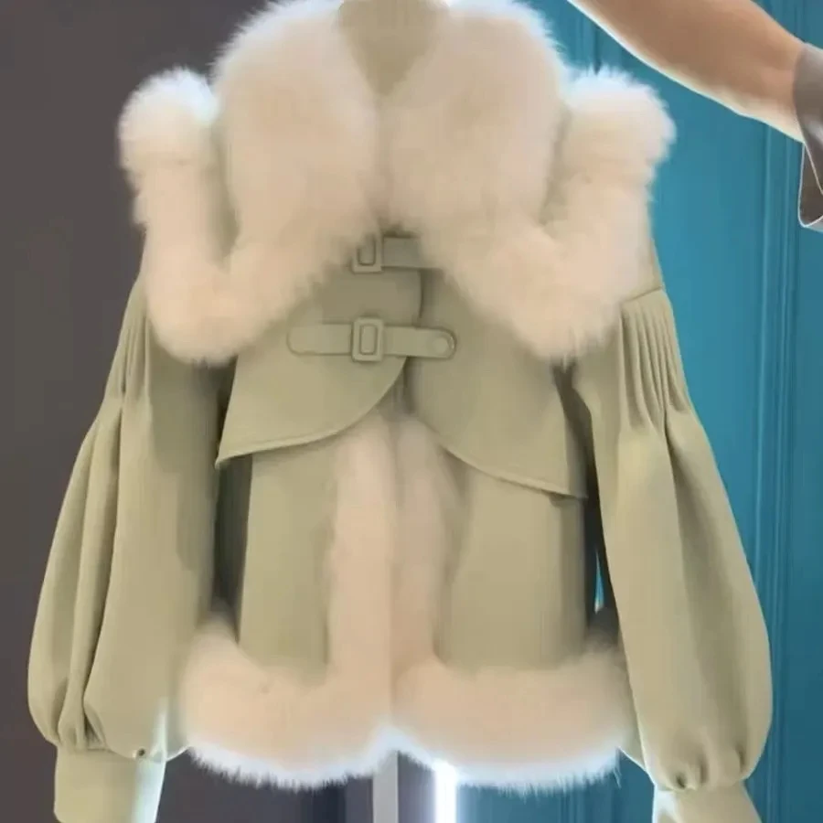 Sweet Gentle Stitching Fur One Eco-Friendly Fur Jacket Women Short Overcoat Autumn Winter 2023 New Elegant Loose Fur Jacket Top