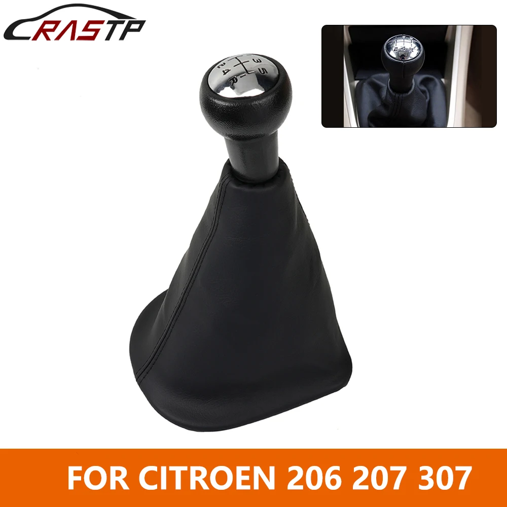 RASTP-5 Speed Car Gear Shift Knob With Shifter Knob Boot Dust Anti-dust Cover For Peugeot 406 207 307 Citroen C3 C4 C5 SFN148