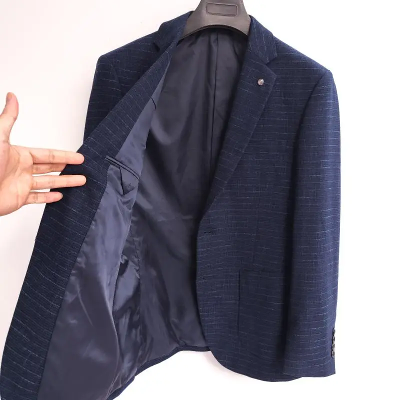 

Thi Woolen Men's Busin Casual Versatile Small Suit Jaet Autumn Winter Outerwear Regular Fit Long Sve Two Button