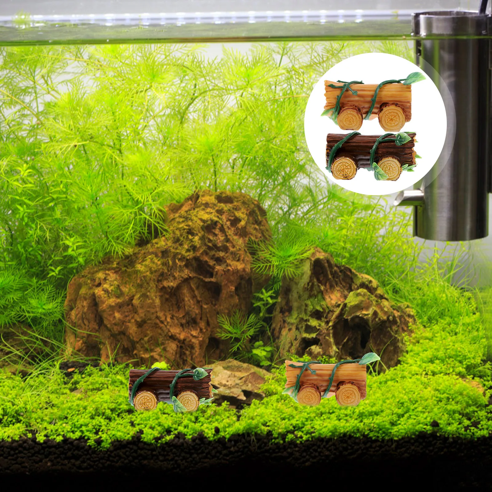 

2 Pcs Wood Car Decorations Landscape Ornament Dashboard Personality Ornaments Mini Stump Micro Fish Tank