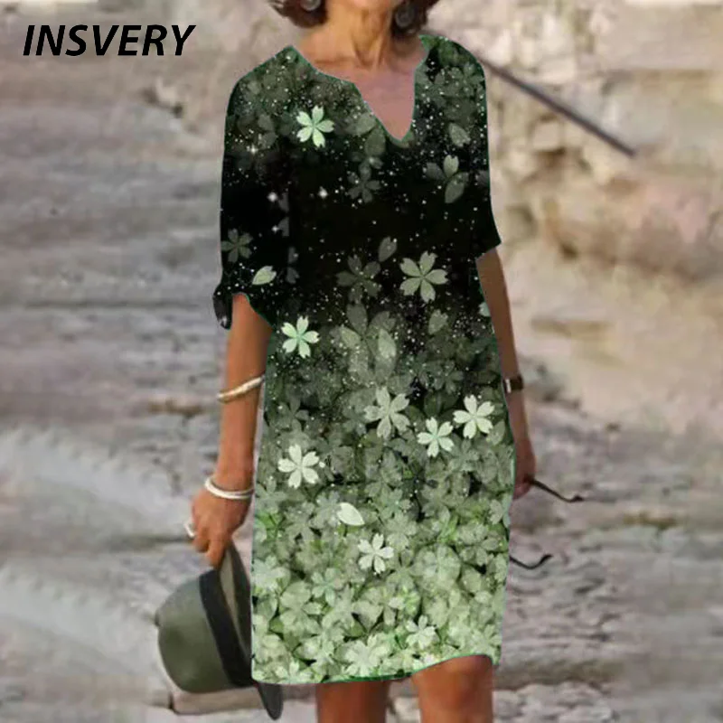 

Elegant Dresses For Women V Neck Short Sleeve Party Dress Women Spring Summer Vintage Print Sexy Short Dress Plus Size 2022