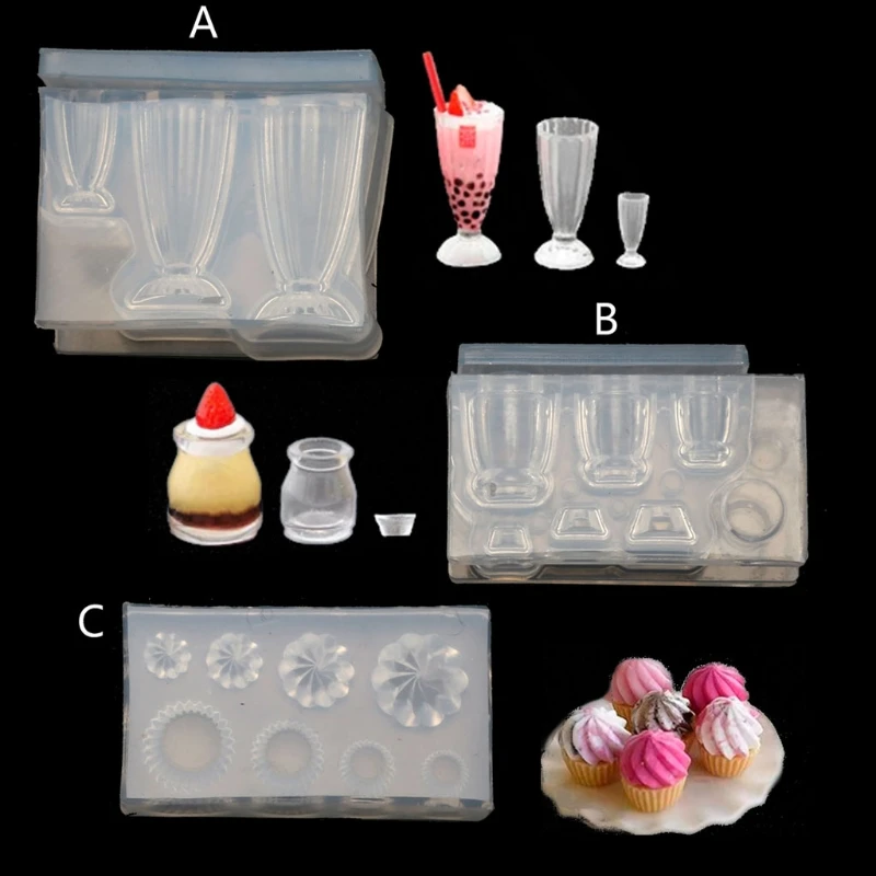 DIY 3D Glas Flasche Harz Form Becher Tasse Simulierte Lebensmittel Mini Kuchen Dessert Süßigkeiten Silikon Anhänger Form Lebensmittel Ton Miniatur