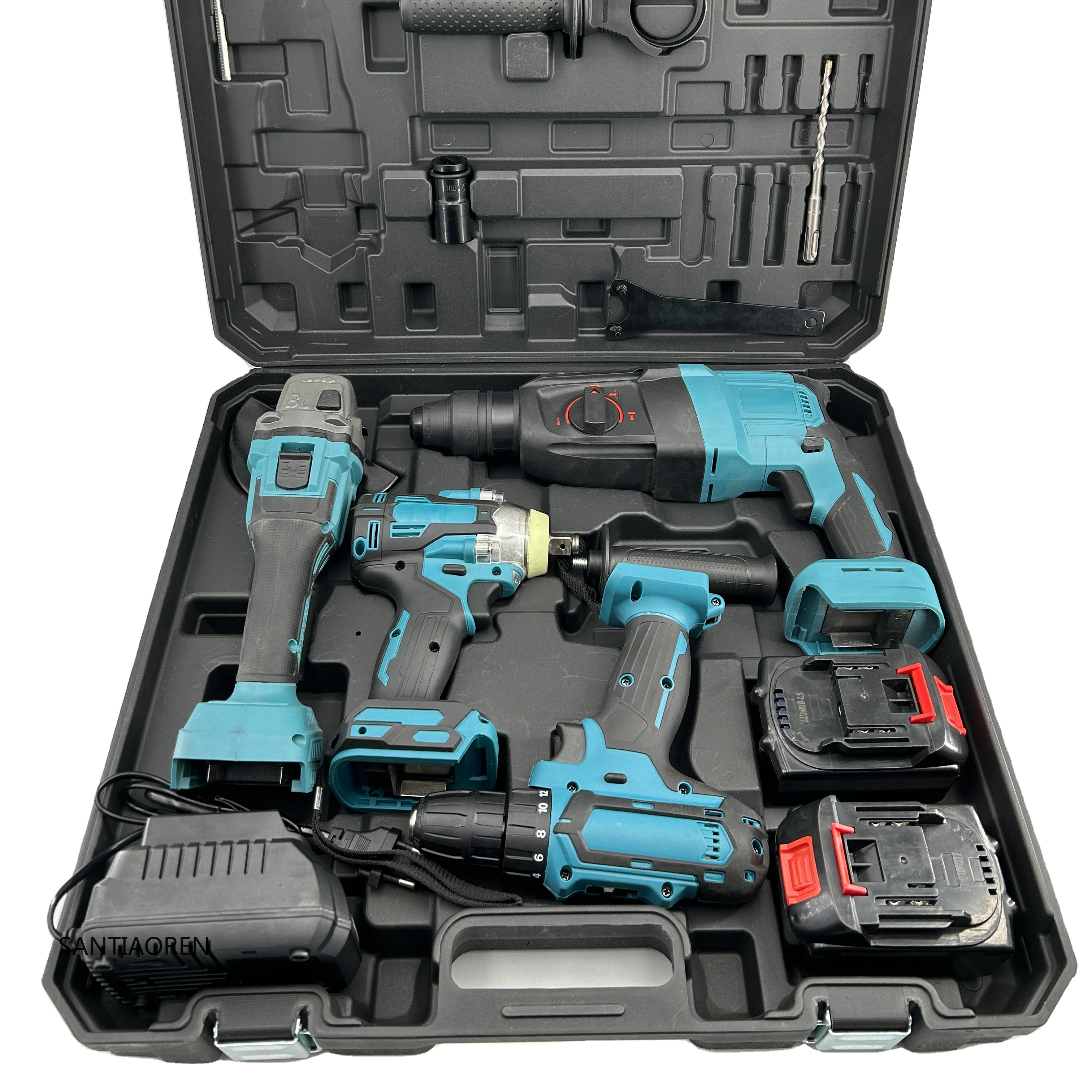 

Tool Box Set Impact 21V Hand Power Tools Four-Piece Suit With Two Batteries One Charge Various Repair Scenes Packaged Box Case