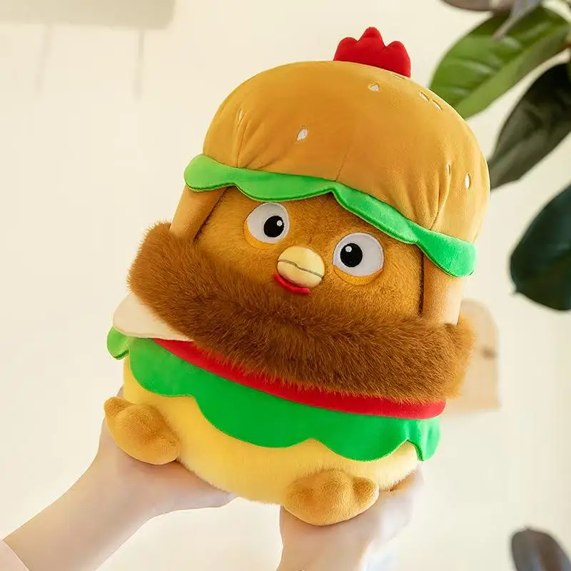 

Hot Creative Cartoon Original Burger Chicken Plush Dolls Stuffed Toys Soft Animal Chicken Pillow Cushion Decor Kids Funny Gifts