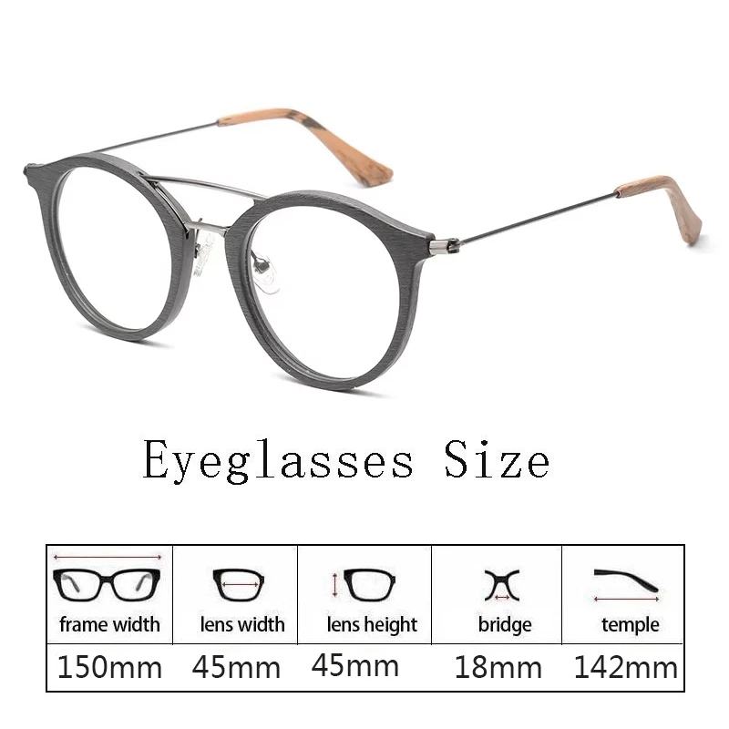 HDCRAFTER round eye glasses frames for women Wood Grain Optical Glasses Frame with clear Lens Men Women Reading Glasses