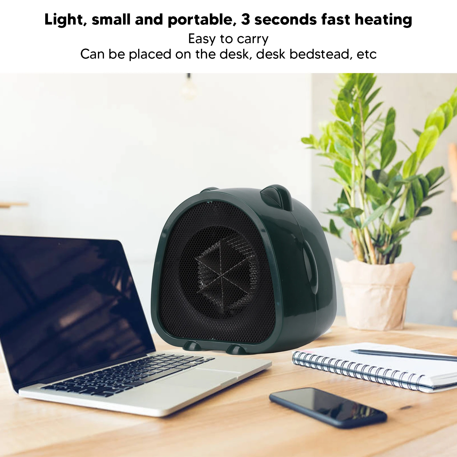 Space Heater Portable ABS 3s Fast Heating Green Switch Control Air Warmer for Home Office