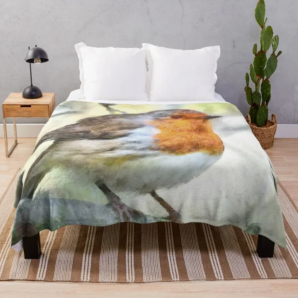 Christmas Robin Redbreast Winter Watercolor Throw Blanket warm for winter Sofa Blankets