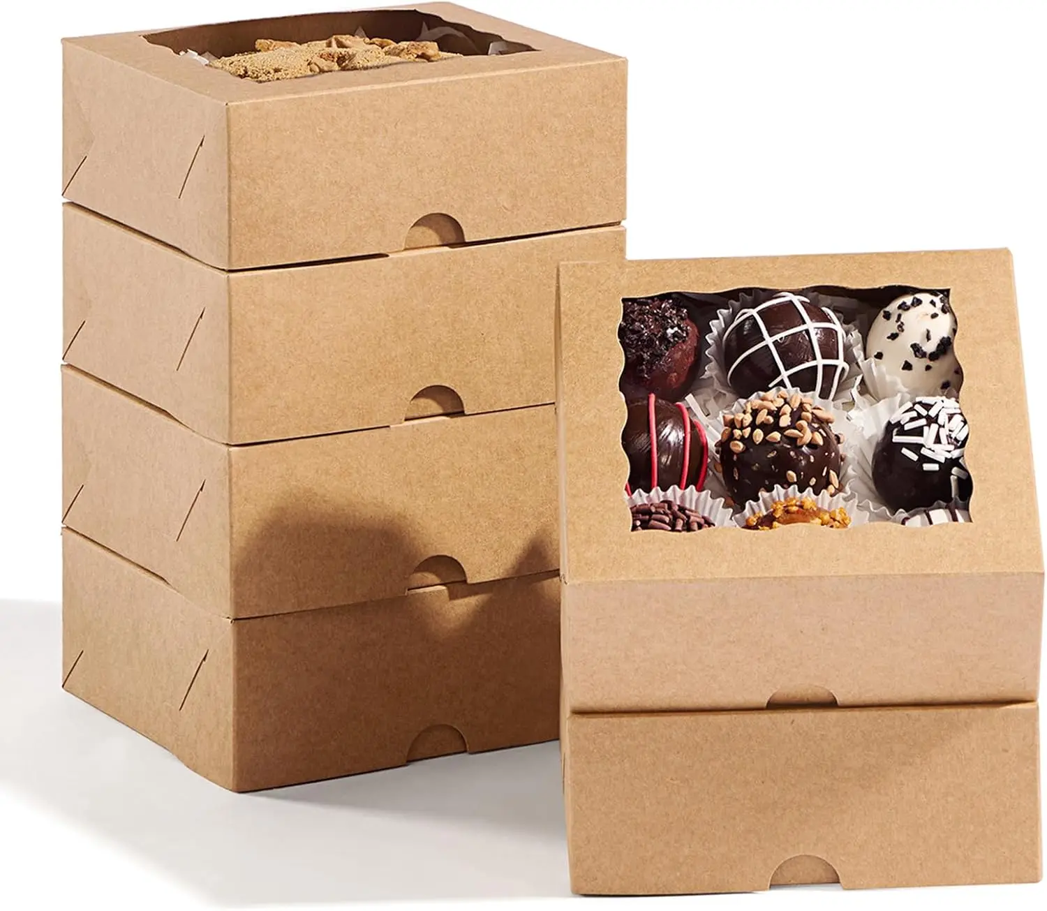 

20 Pcs 5x5x2 Inch Window Bakery Boxes for Cookies, Macarons, Truffles, Party Favors & Gifts