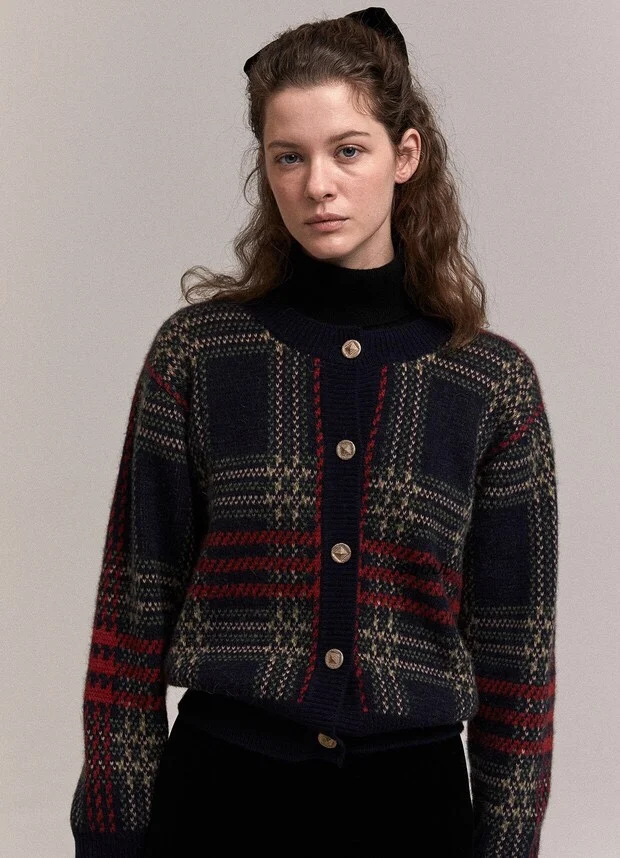 

Cisas Aosphere, винтажный красный клетчатый вязаный кардиган, свитер, женский осень 2022, обычный све, длинная длина, для поездок на работу, Sle