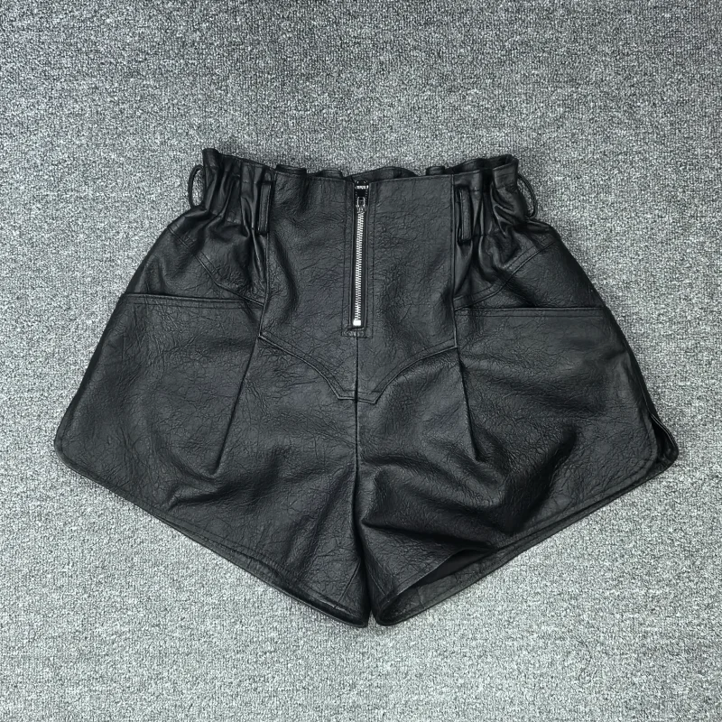 

Женские повседневные кожаные брюки с широкими штанинами на осень 2026 года, с эластичным поясом, из овчины, универсальные, с высокой талией, на молнии