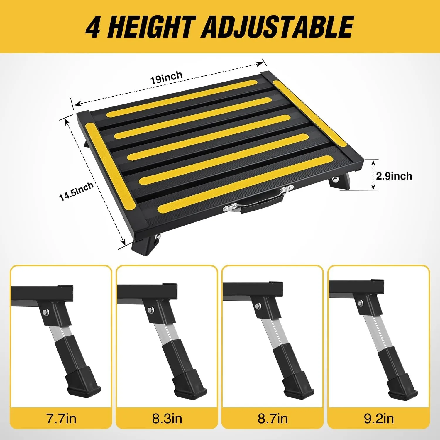 Nilight Portable RV Step Stool Folding Aluminum 19x14.5 Level Adjustable 500lbs Heavy Duty Anti Slip Platform for Camper Trailer
