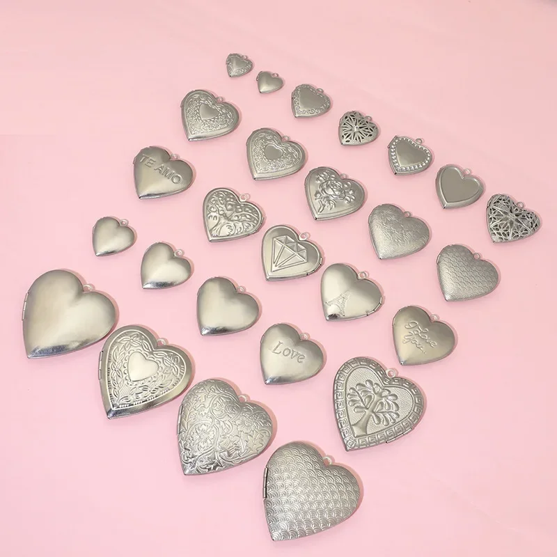 BoYuTe (20 Pieces/Lot) 316 Stainless Steel Heart Shaped Locket Pendant Can Open Photo Locket Diy Jewelry Accessories