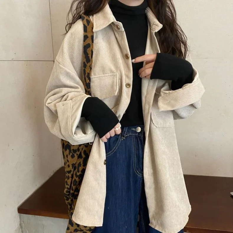 

plus Size Women's Neck Open Cardigan Single Button Casual Loose Fit Autumn Winter Thickened Jacket Long Sleeve Korean Style