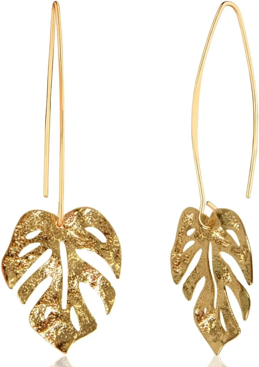 

Leaf Earrings for Women Gold Silver Tropical Threader Dangle