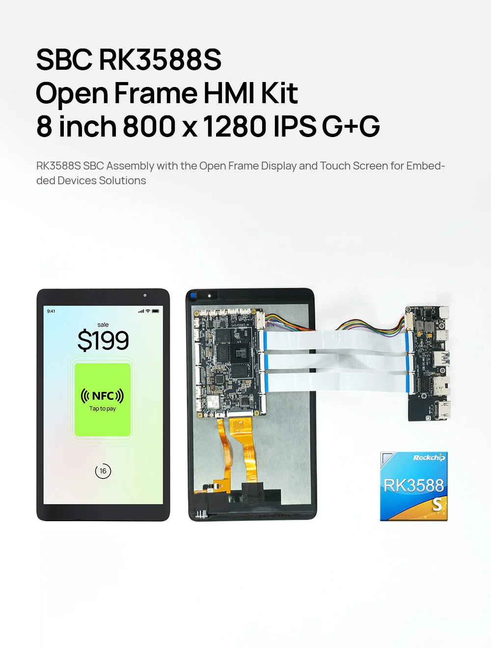 8 Inch Embedded Android Panel PC RK3588S 6 TOPs NPU WiFi 6 Ethernet Open Frame Android HMI Panel HDMI DC Input Touch Panel