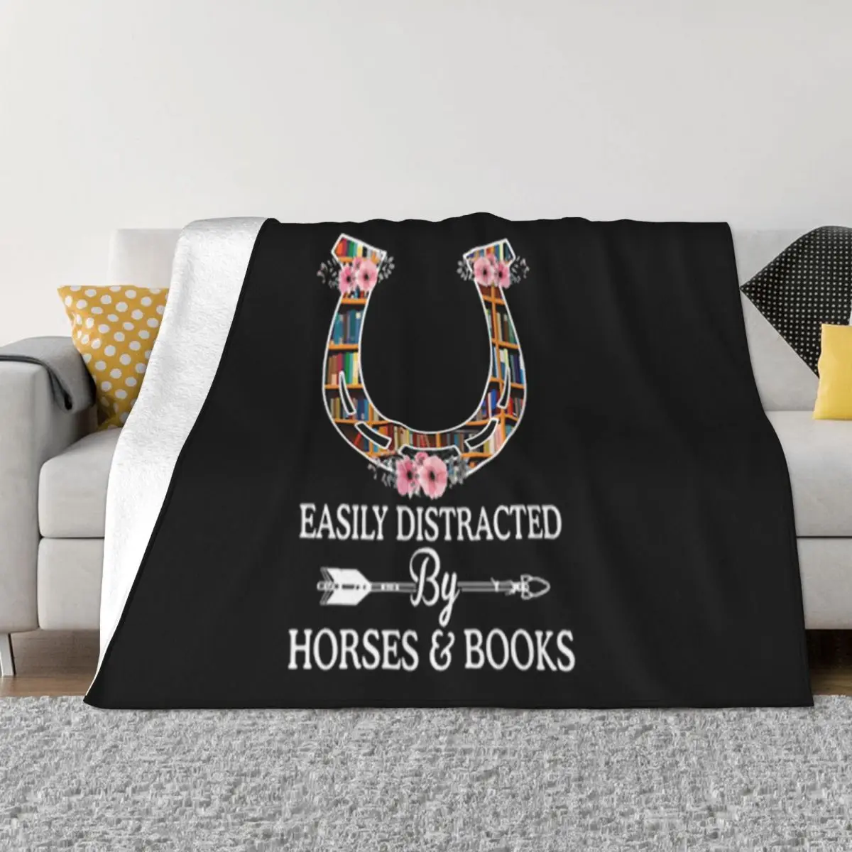 Horseshoe Easily Distracted By Horses 038 Books Casual Fitness Goth Colour Halloween Hot Sale Throw Blanket