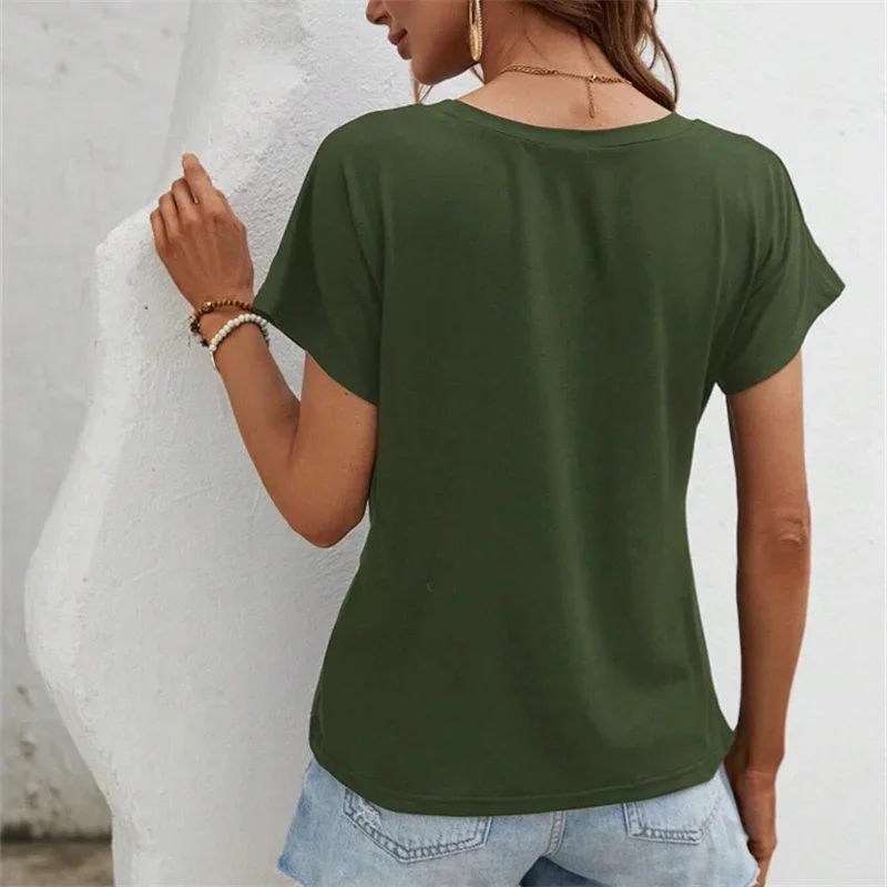 Women Irregular Hem T-Shirt Summer Solid Color O Neck Pullover Short Sleeve Tees Female Comfortable Casual Tops Streetwear 2024