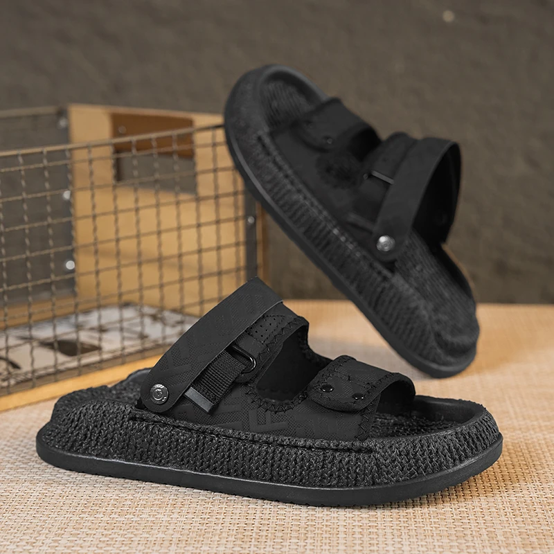 

Men's 3cm Thick-Soled Flat Slippers, Summer New Non-Slip Casual Beach Sandals, Indoor Outdoor Comfortable Buckle Slides‌