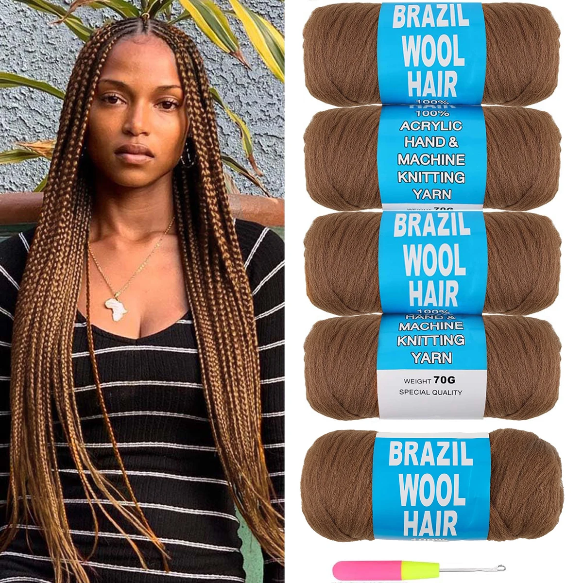 3/5/8 롤 브라질 양모 머리 끈 아크릴 손 뜨개질 원사 아프리카 합성 가짜 Locs 크로 셰 뜨개질 머리 여성용