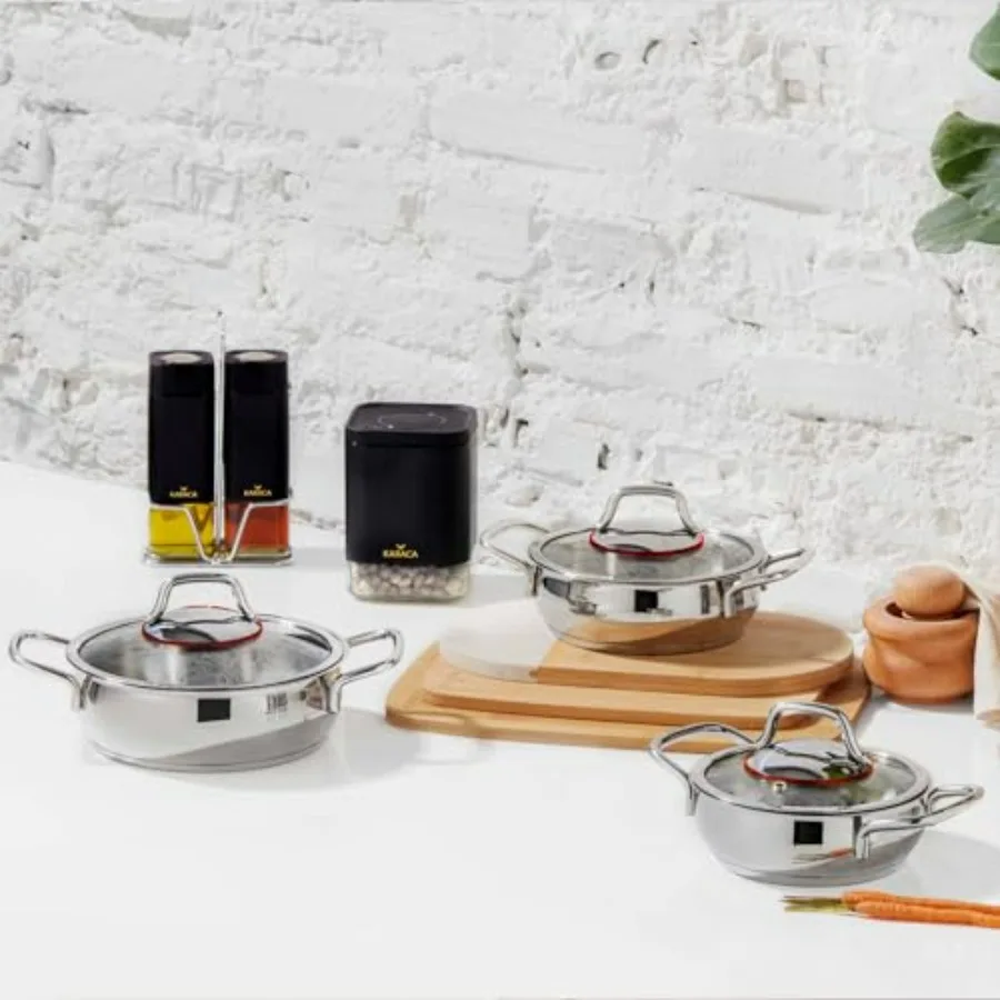 

Набор из 6 индукционных неглубоких кастрюль Emirgan из нержавеющей стали, 14 см, 16 см, 18 см, можно мыть в посудомоечной машине, серебро, набор неглубоких кастрюль