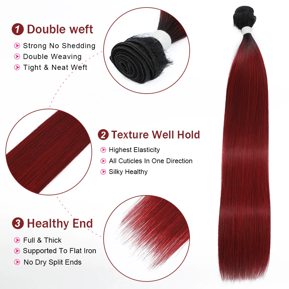 Bot Steil Hair Extensions Synthetisch Ombre Blond Koperhaar 26Inch Bundelt Natuurlijk Haar Dat Steil Haar Volledig Tot Eind Weeft