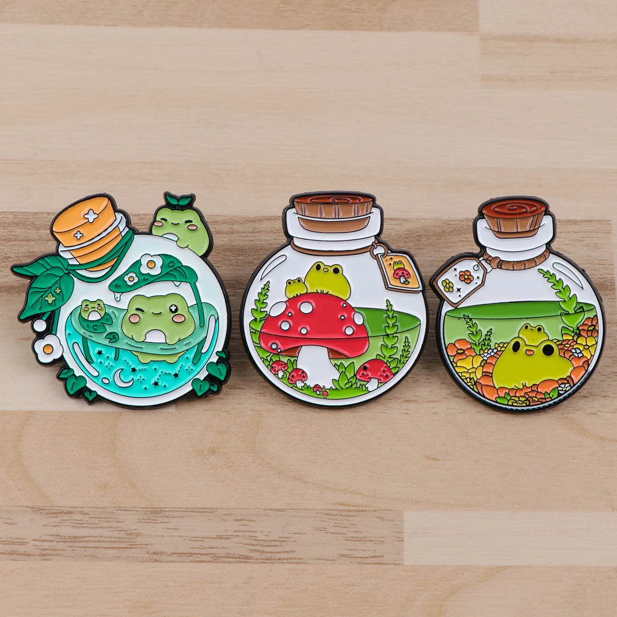 Cute Frog Mushroom Flask Enamel Pins Cartoon Animal Witches Froggy Wizard-Magic Forest Brooch Lapel Pin Bag Badge Accessory Gift