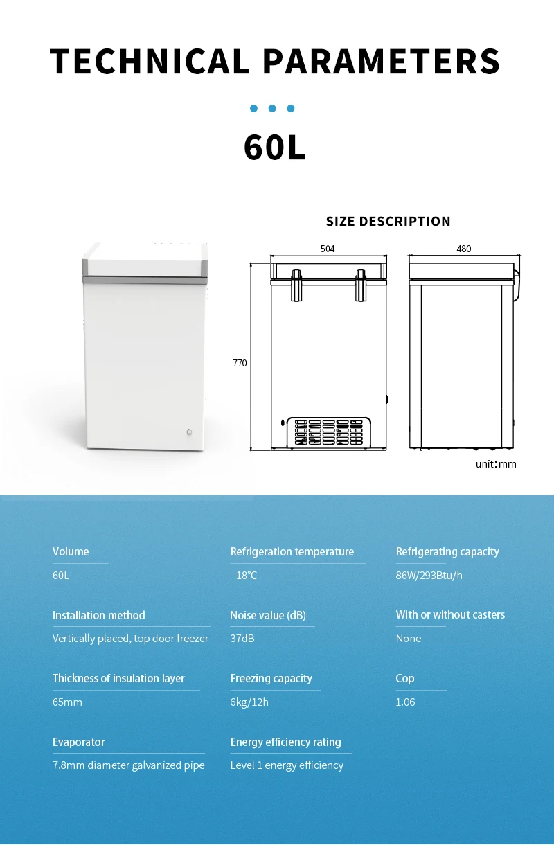 Solar DC Freezer 60L 99L 135L DC 12V 24v