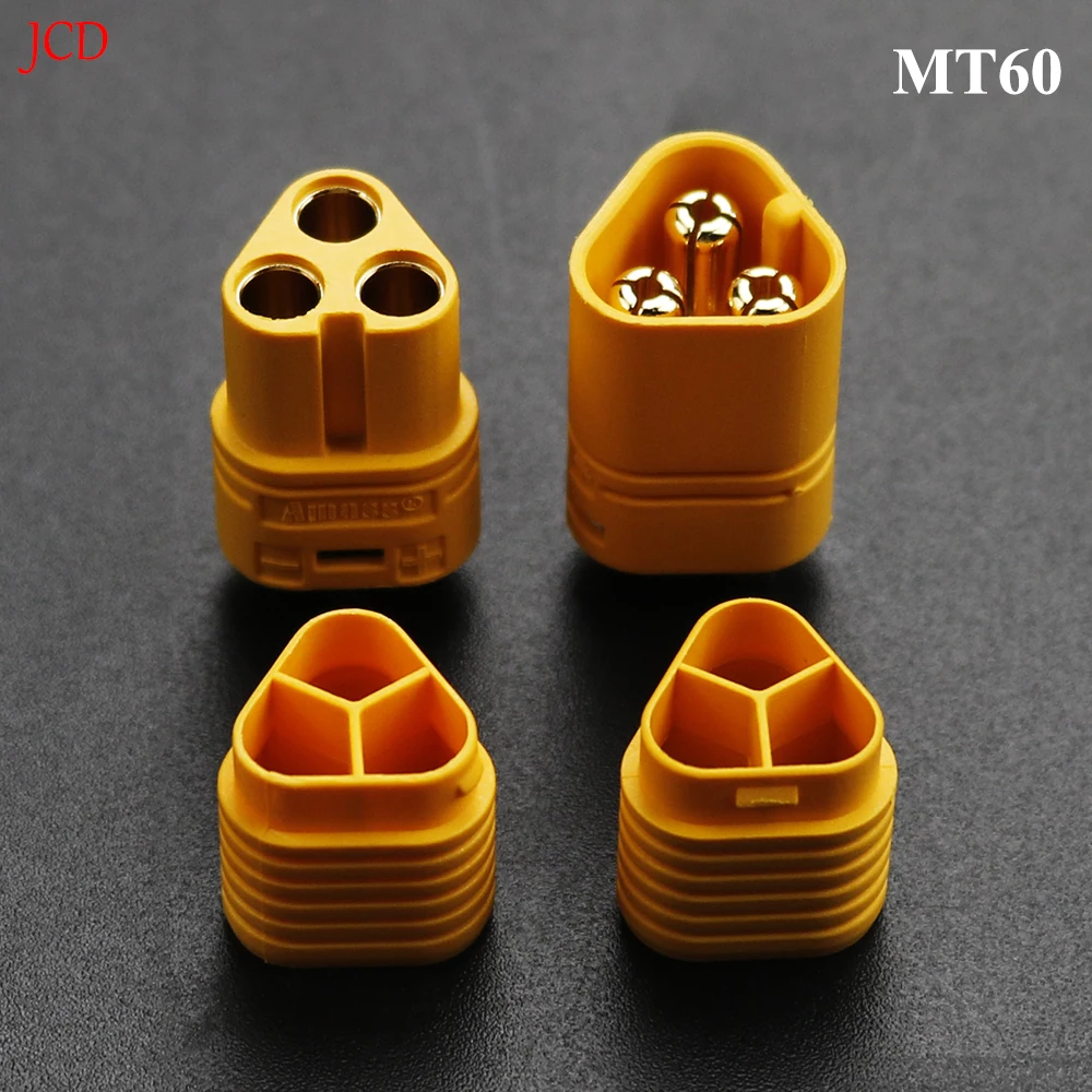 2 Pairs of Amass MT60 Yellow Male and Female 3.5mm Sheathed Plug Connectors for FPV Multi Rotor Quadcopter Aircraft