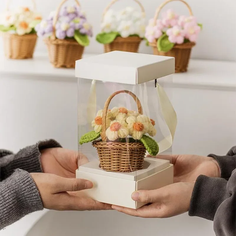 

1PC Hand-knitted Sunflowers Decoration Crochet Flower Woven Potted Table Home Decor Ornament For Friends Gifts Wedding