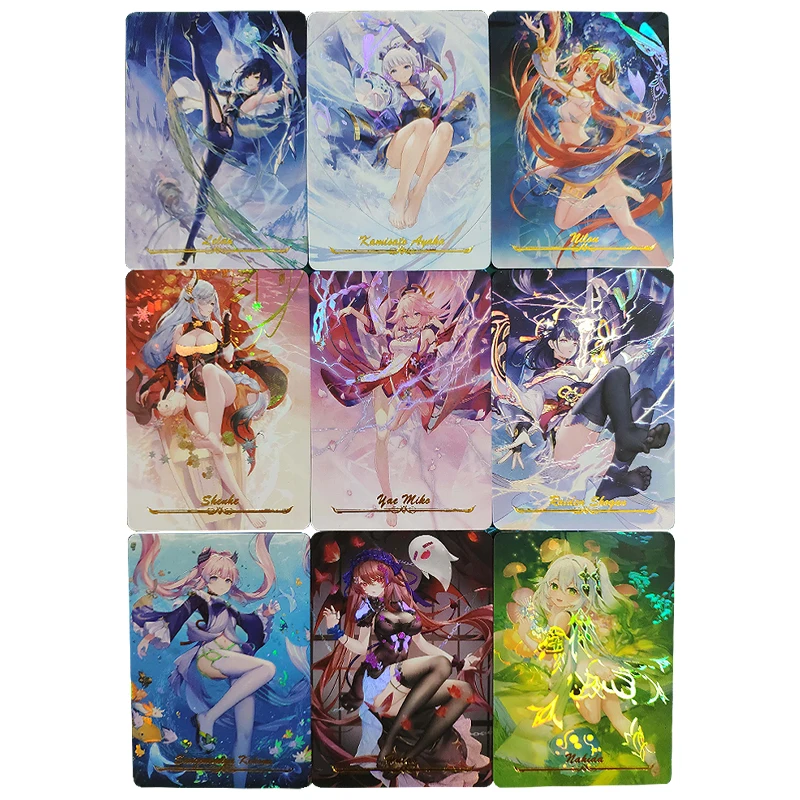 

Diy Self Made 9Pcs/set Genshin Impact Kamisato Ayaka Yae Miko Kawaii Collection Card Game Heroine Cards Gift Toy