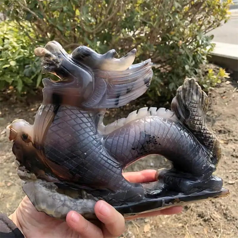 Natural Volcanic Agate Chinese Carving Healing Gemstone Energy Crystal Carving Cartoon DIY Gift Home Decor 1PCS