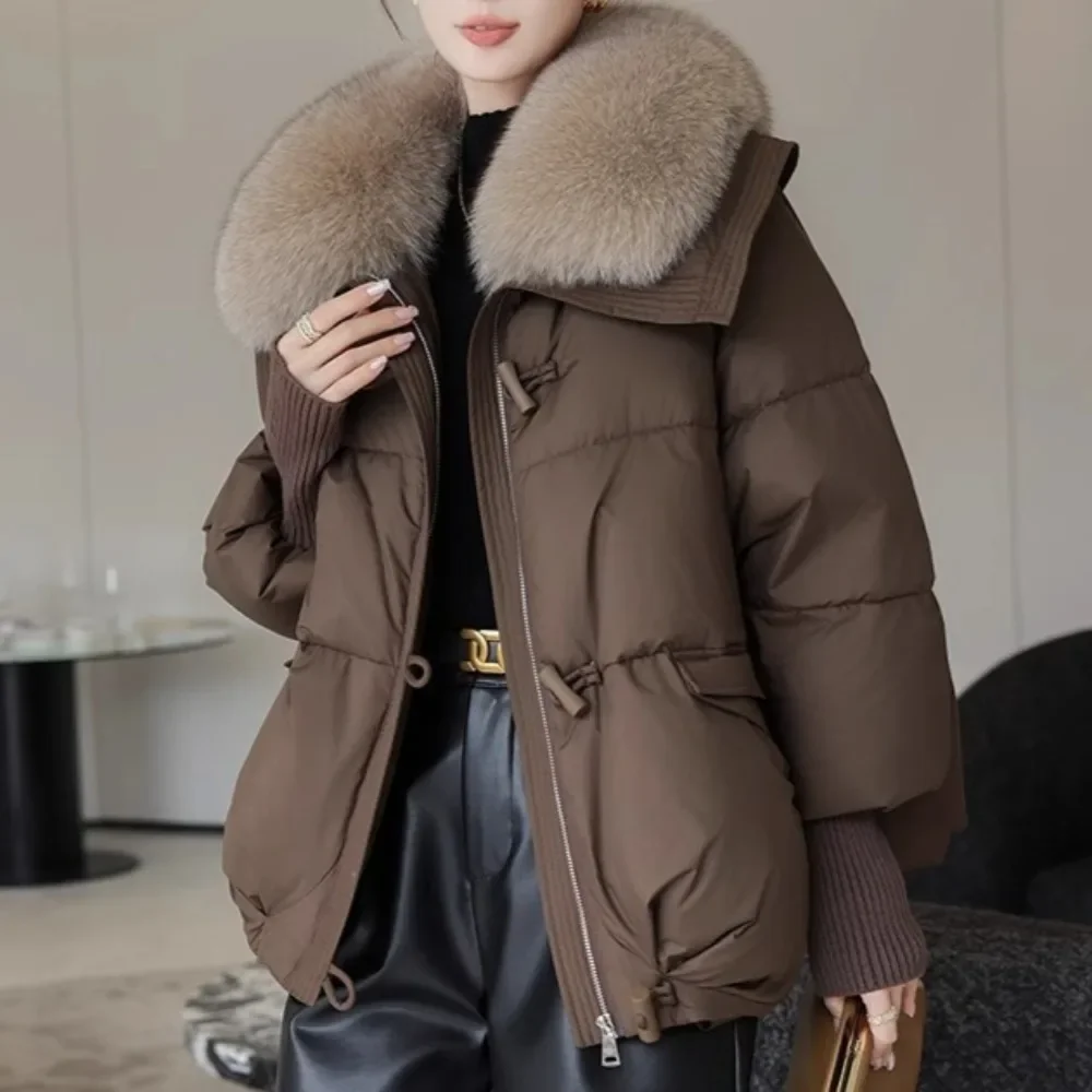 秋冬新作 レディースファッション ニット袖 ホワイトグースダウンコート 女性用天然フォックスファー パファージャケット