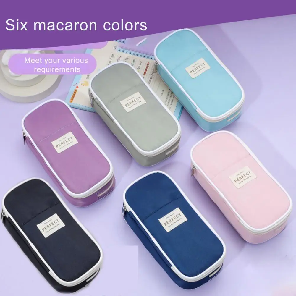 22*11cm Macaron Color Pencil Case Laminated Twill Pen Organizer Bag Zipper Closure Double Layer Storage Pencil Bag School Supply