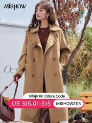 MISHOW Double Faced Woolen Coat for Women Autumn Winter Midi-length Double-breasted Jacket Casual Loose Outerwear Top MXC48W0099