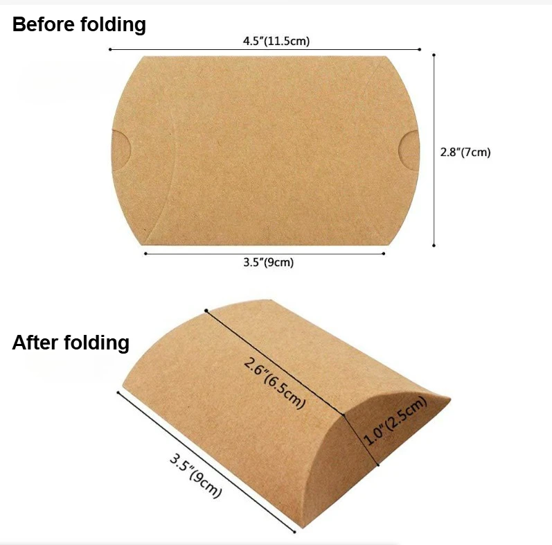50 Stück rustikale Kraftpapier-Kissen-Mini-Süßigkeitsschachteln mit Schnur – ideal für Hochzeitsgeschenke, Partygeschenke und Brautpartys – Detail 2