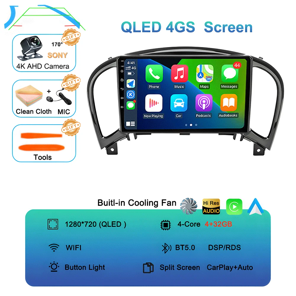 Android 16 videospeler Carplay Auto voor Nissan Juke YF15 2010 - 2014 Multimedia autoradio WiFi+4G DSP 2 DIN touchscreen