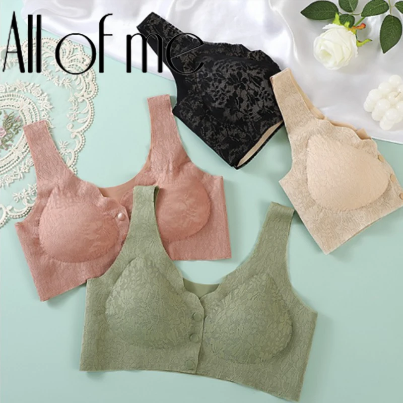 Soft Cups Before The Button In The Elderly Underwear Breathable Women Without Steel Ring Tank Top Lace Large Size Bra For Women