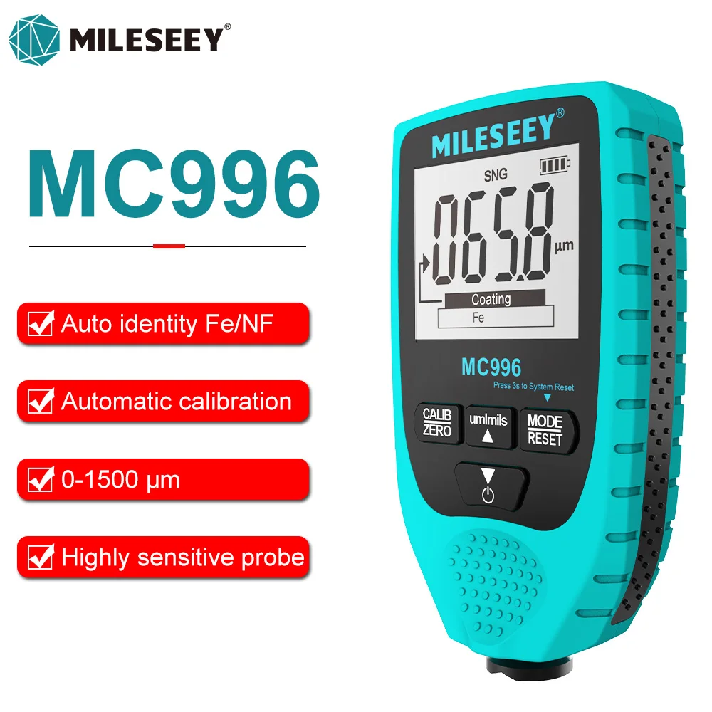 MILESEEY-Medidor de espesor de revestimiento MC996, Detector Digital de alta precisión para pintura de coche, medidor de espesor automático
