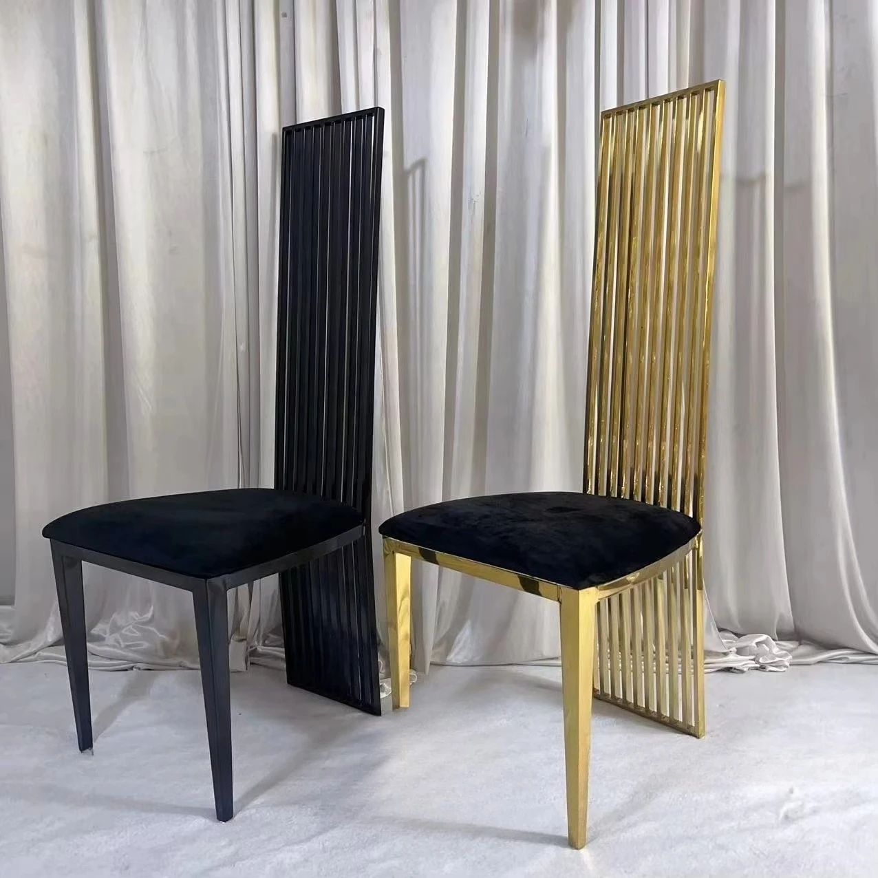 ￥%Black Wedding Chairs High Back Tubes Stainless Steel Hote Sales Wedding Events Supplies Furniture
