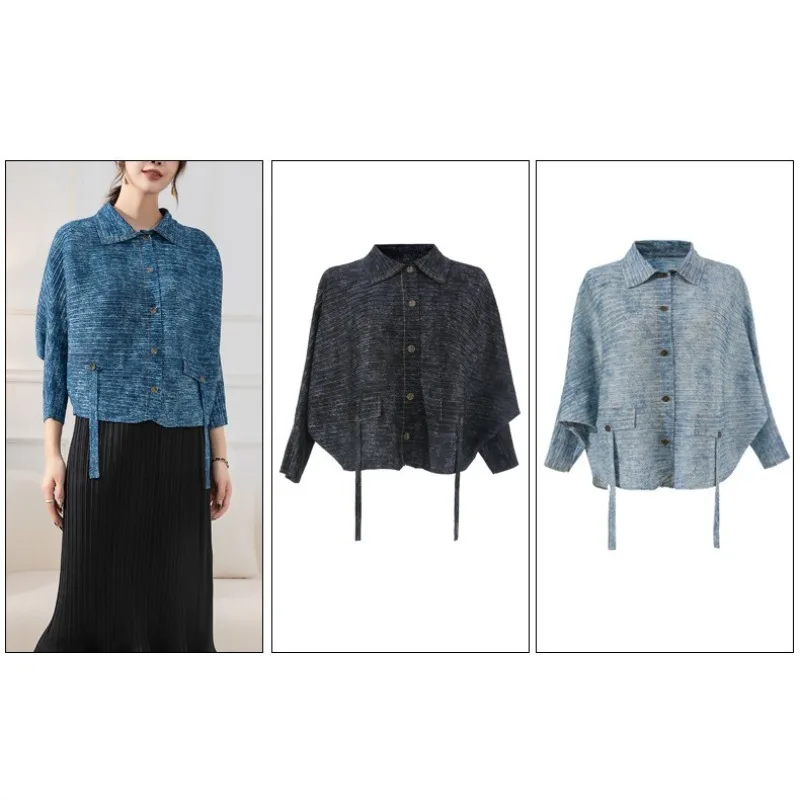 

Miyake Folds 2025 Women's Casual Vintage High Stretch Folds Top Flutter Belt Peplum Temperament Loose Faux Cowboy Short Jacket