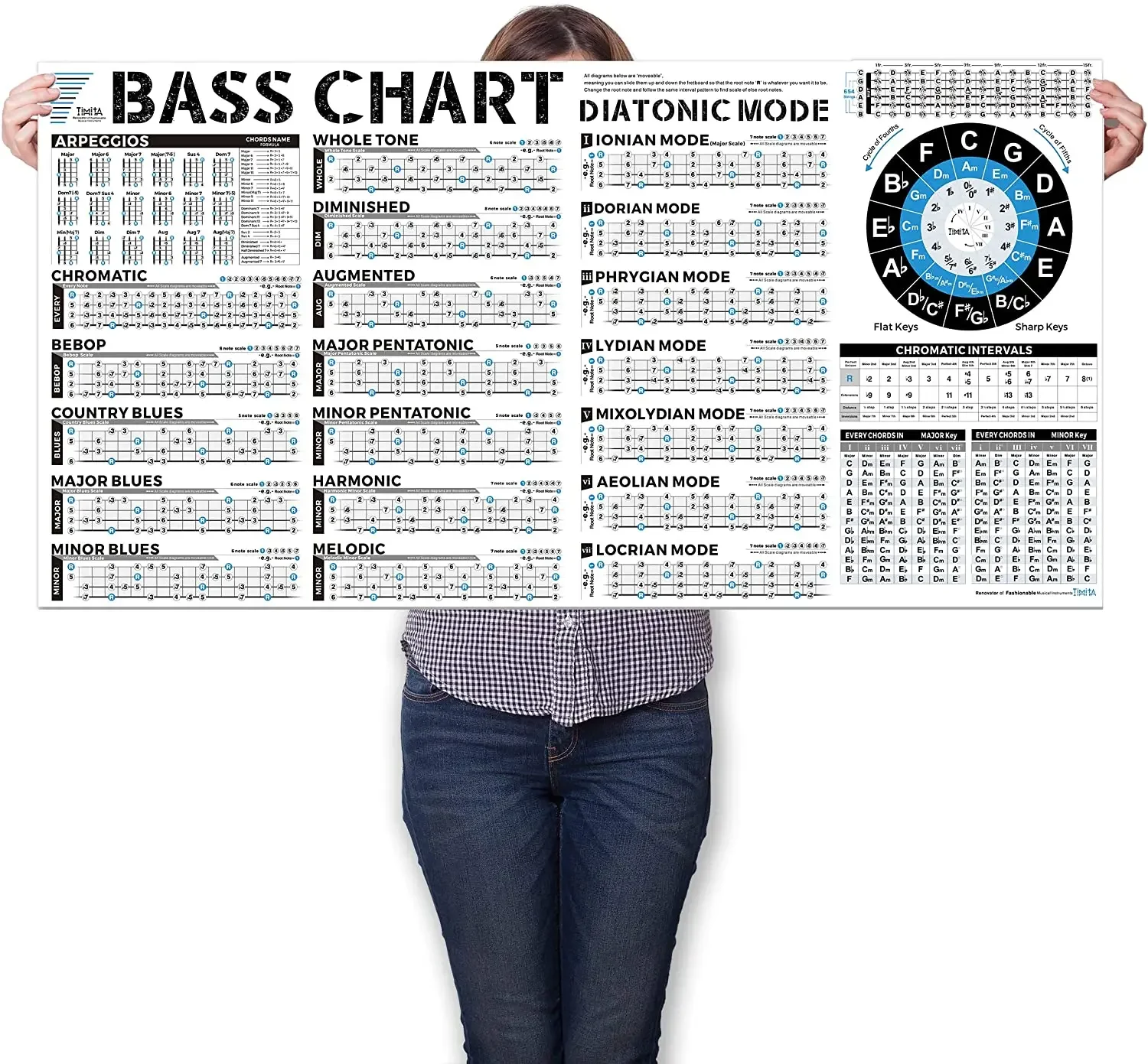 Beginners Adult or Kid Bass Scales and Modes Chart Poster of Pentatonic Scales  Bass Guitar Wall Chart