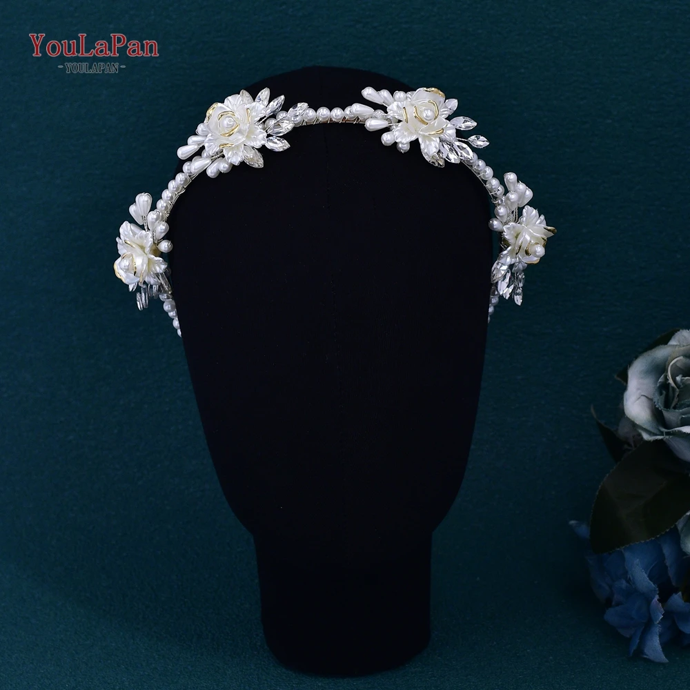 

YouLaPan Bride Pearl Hair Hoop Handmade Pearl Flower Wedding Headband Princess Style Party Headwear Bride Hair Accessories HP721